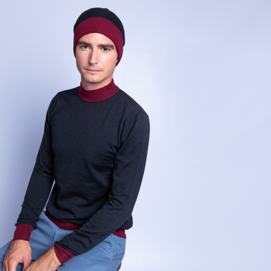 Roll-neck jumper in merino wool - Berry